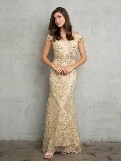 5266 - GLITTER EMBELLISHMENT GOWN WITH BACK ZIPPER