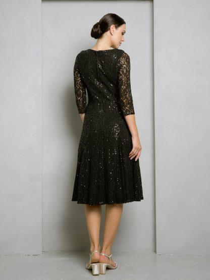 3497 - TEA LENGTH 3/4 SLEEVE LACE/SEQUIN DRESS - Image 2
