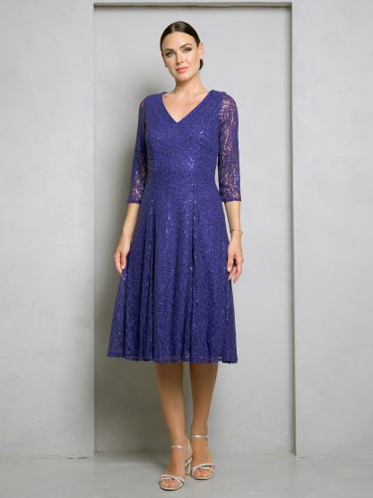 3497 - TEA LENGTH 3/4 SLEEVE LACE/SEQUIN DRESS - Image 7