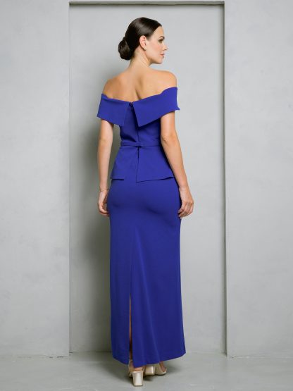 3500 - OFF SHOULDER KNIT CREPE DRESS WITH PEPLUM STYLE DESIGN AND RUFFLES - Image 2