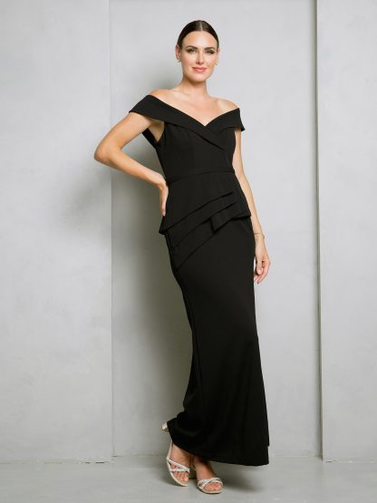 3500 - OFF SHOULDER KNIT CREPE DRESS WITH PEPLUM STYLE DESIGN AND RUFFLES - Image 3
