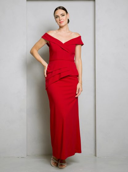 3500 - OFF SHOULDER KNIT CREPE DRESS WITH PEPLUM STYLE DESIGN AND RUFFLES - Image 5