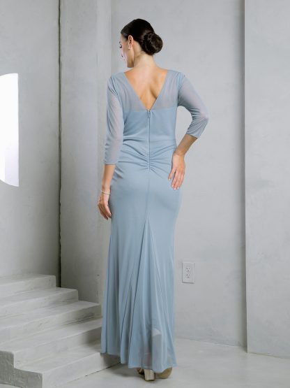 3501 - MAMA STRETCH CHIFFON 3/4 SLEEVE SHEATH GOWN WITH FRONT SLIT - Image 2
