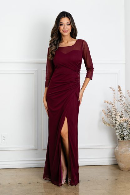 3501 - MAMA STRETCH CHIFFON 3/4 SLEEVE SHEATH GOWN WITH FRONT SLIT - Image 6