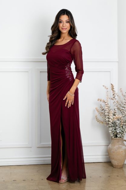 3501 - MAMA STRETCH CHIFFON 3/4 SLEEVE SHEATH GOWN WITH FRONT SLIT - Image 5