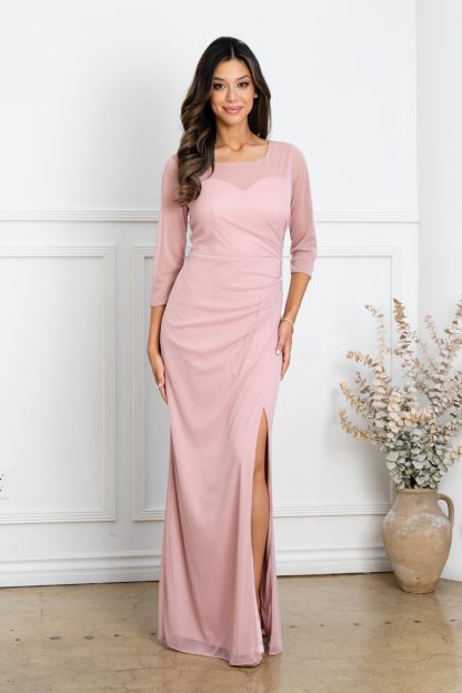 3501 - MAMA STRETCH CHIFFON 3/4 SLEEVE SHEATH GOWN WITH FRONT SLIT - Image 8
