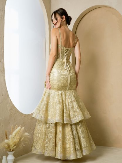 3507 - FIT AND FLARE EMBROIDERED GOWN WITH FLOWER DETAIL - Image 2