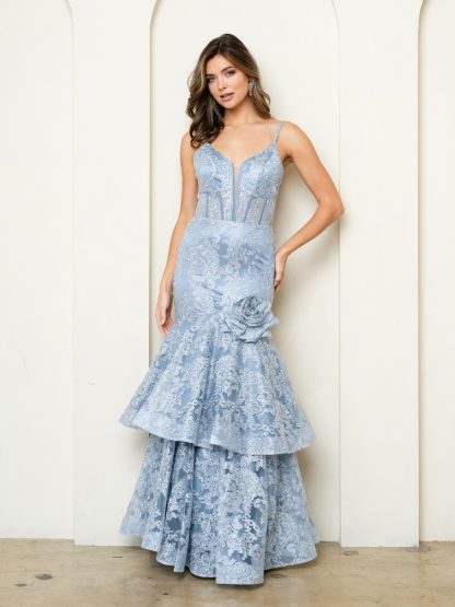 3507 - FIT AND FLARE EMBROIDERED GOWN WITH FLOWER DETAIL - Image 6