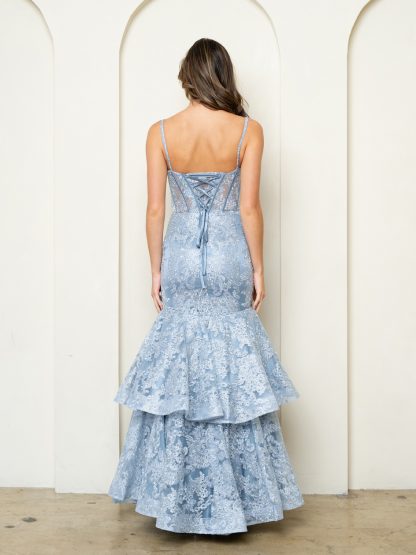 3507 - FIT AND FLARE EMBROIDERED GOWN WITH FLOWER DETAIL - Image 4