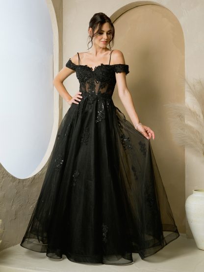 5270 - TULLE A-LINE GOWN WITH LACE APPLIQUES AND REMOVABLE SHOULDER SLEEVES - Image 2