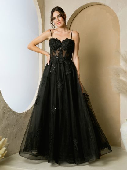 5270 - TULLE A-LINE GOWN WITH LACE APPLIQUES AND REMOVABLE SHOULDER SLEEVES - Image 5