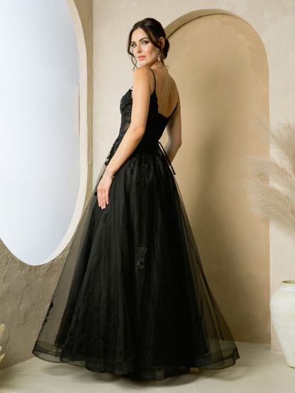 5270 - TULLE A-LINE GOWN WITH LACE APPLIQUES AND REMOVABLE SHOULDER SLEEVES - Image 3