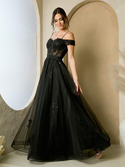 5270 - TULLE A-LINE GOWN WITH LACE APPLIQUES AND REMOVABLE SHOULDER SLEEVES - Image 4