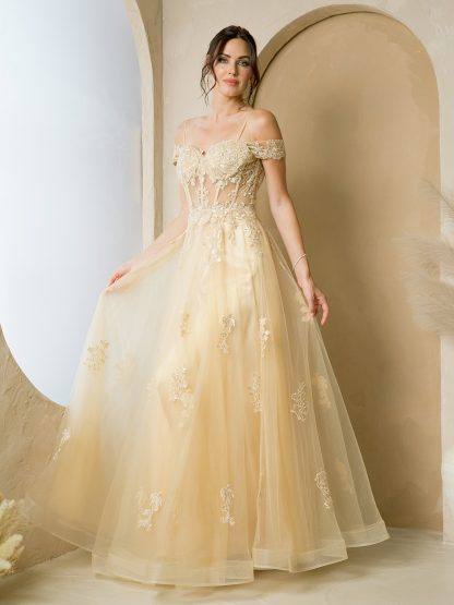 5270 - TULLE A-LINE GOWN WITH LACE APPLIQUES AND REMOVABLE SHOULDER SLEEVES - Image 7