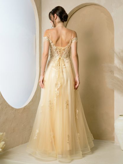 5270 - TULLE A-LINE GOWN WITH LACE APPLIQUES AND REMOVABLE SHOULDER SLEEVES - Image 6