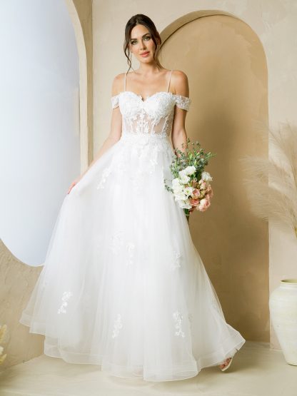 5270 - TULLE A-LINE GOWN WITH LACE APPLIQUES AND REMOVABLE SHOULDER SLEEVES - Image 8