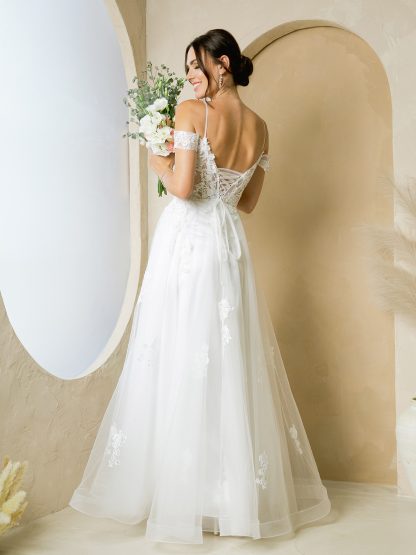 5270 - TULLE A-LINE GOWN WITH LACE APPLIQUES AND REMOVABLE SHOULDER SLEEVES - Image 10