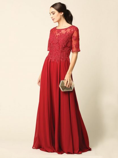 5221 - Mama Half Sleeve Lace Applique Chiffon Gown - Image 7