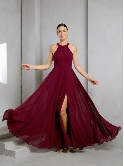 3513 - CHIFFON HALTER BRIDESMAID DRESS WITH SHEER PANELS - Image 3