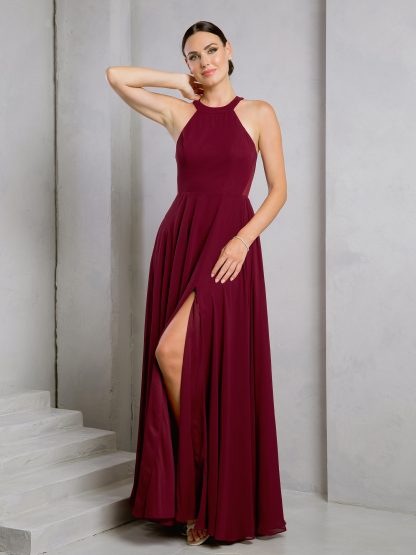3513 - CHIFFON HALTER BRIDESMAID DRESS WITH SHEER PANELS - Image 2