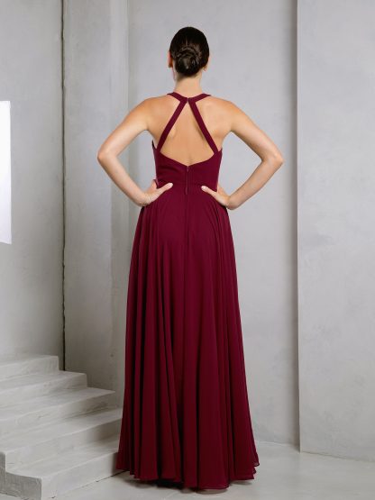 3513 - CHIFFON HALTER BRIDESMAID DRESS WITH SHEER PANELS - Image 4