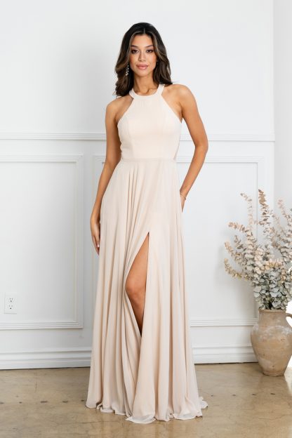 3513 - CHIFFON HALTER BRIDESMAID DRESS WITH SHEER PANELS - Image 13