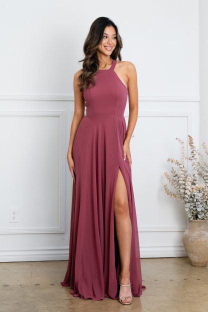 3513 - CHIFFON HALTER BRIDESMAID DRESS WITH SHEER PANELS - Image 6