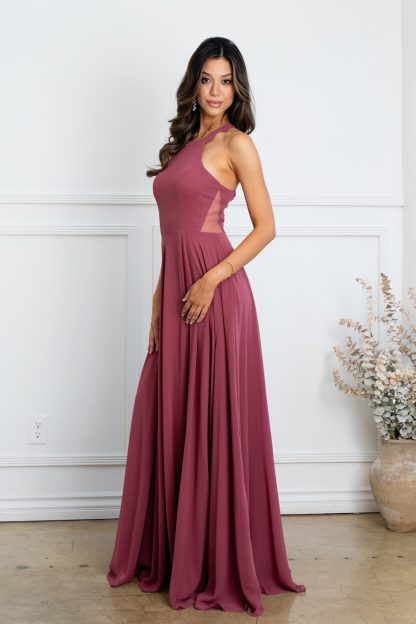 3513 - CHIFFON HALTER BRIDESMAID DRESS WITH SHEER PANELS - Image 5