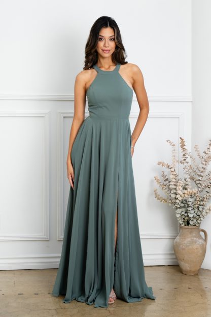 3513 - CHIFFON HALTER BRIDESMAID DRESS WITH SHEER PANELS - Image 7