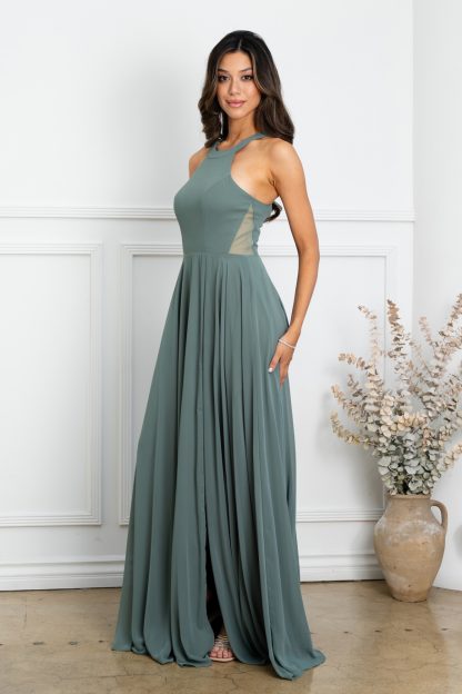 3513 - CHIFFON HALTER BRIDESMAID DRESS WITH SHEER PANELS - Image 9