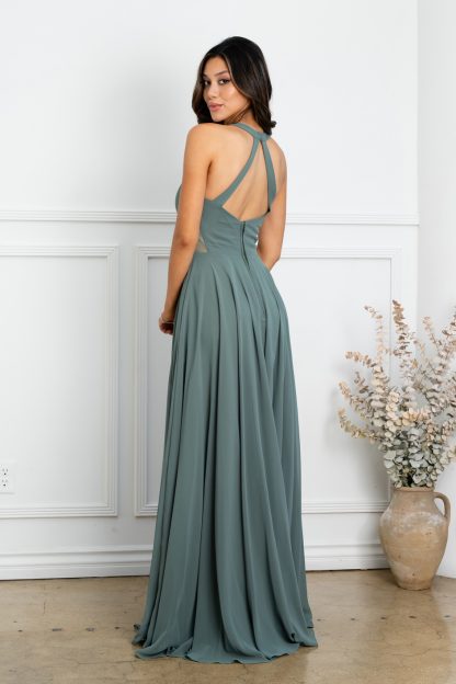 3513 - CHIFFON HALTER BRIDESMAID DRESS WITH SHEER PANELS - Image 8