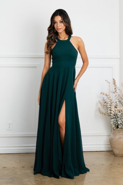 3513 - CHIFFON HALTER BRIDESMAID DRESS WITH SHEER PANELS - Image 12