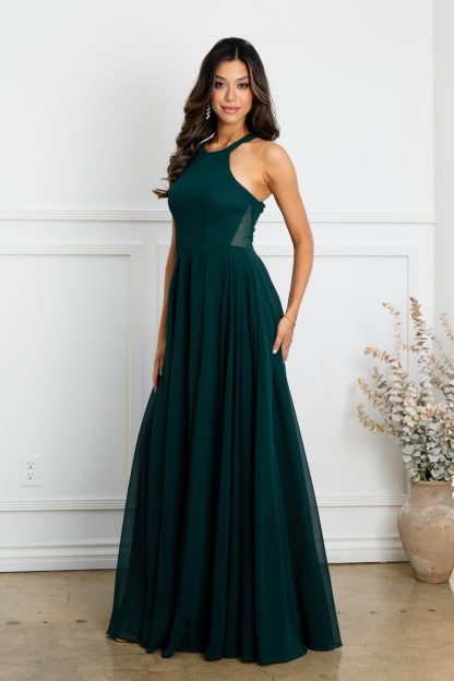 3513 - CHIFFON HALTER BRIDESMAID DRESS WITH SHEER PANELS - Image 11