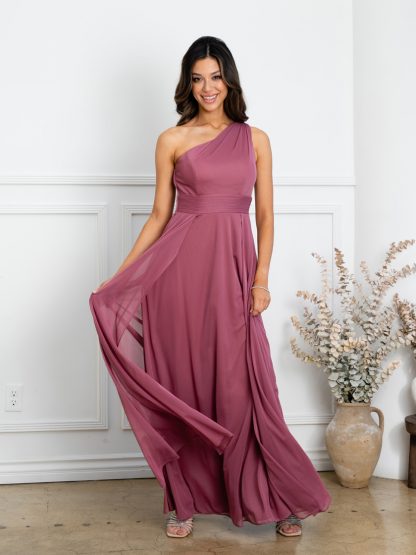 3516 - ONE SHOULDER STRETCH CHIFFON BM DRESS