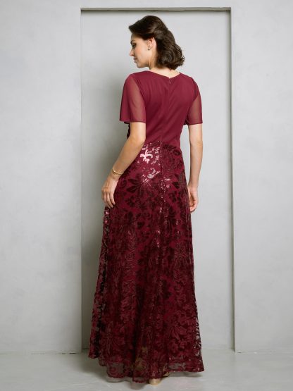 3519 - SHORT SLEEVE EMPIRE WAIST MOB GOWN WITH SEQUIN/LACE SKIRT - Image 4