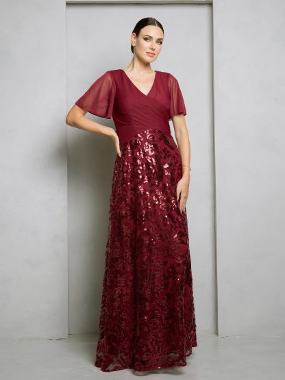 3519 - SHORT SLEEVE EMPIRE WAIST MOB GOWN WITH SEQUIN/LACE SKIRT - Image 3