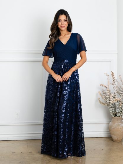 3519 - SHORT SLEEVE EMPIRE WAIST MOB GOWN WITH SEQUIN/LACE SKIRT - Image 7
