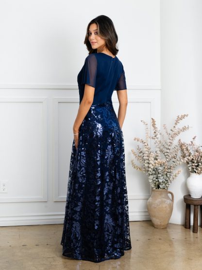 3519 - SHORT SLEEVE EMPIRE WAIST MOB GOWN WITH SEQUIN/LACE SKIRT - Image 6
