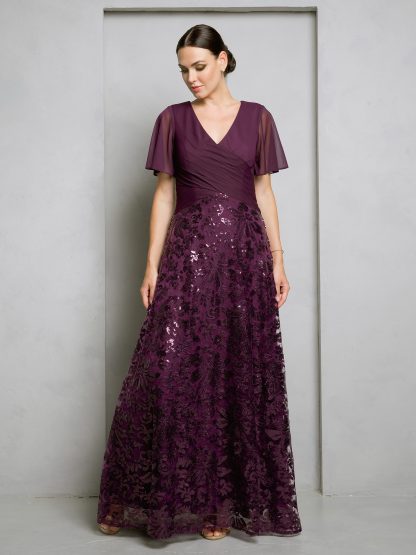 3519 - SHORT SLEEVE EMPIRE WAIST MOB GOWN WITH SEQUIN/LACE SKIRT - Image 5