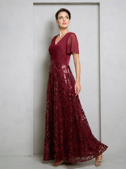 3519 - SHORT SLEEVE EMPIRE WAIST MOB GOWN WITH SEQUIN/LACE SKIRT - Image 2