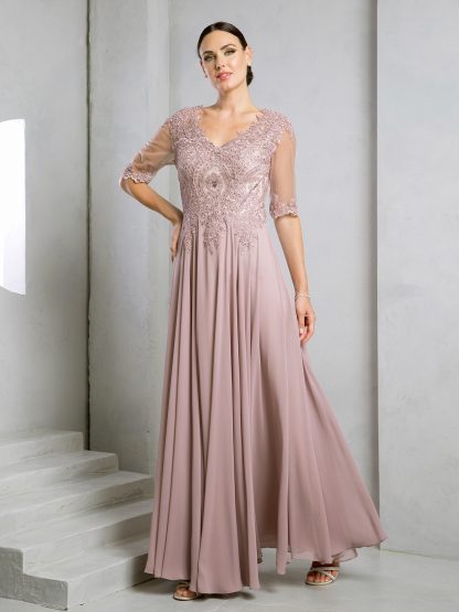 5271 - MAMA CHIFFON GOWN WITH TONE/TONE EMBELLISHED BODICE
