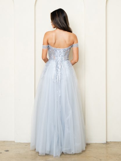 5279 - OFF SHOULDER GLITTERED TULLE A-LINE GOWN W FRONT SLIT - Image 7