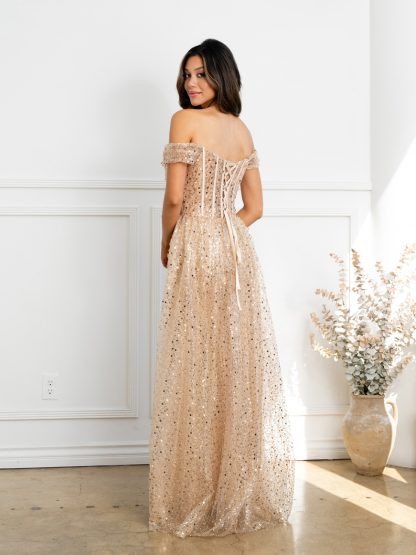3502 - OFF SHOULDER BEADED GOWN WITH CORSET BODICE - Image 4