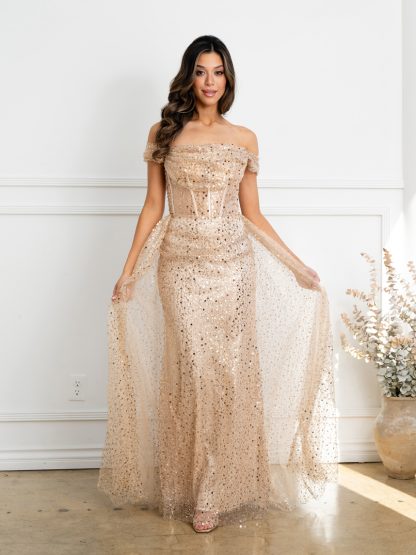 3502 - OFF SHOULDER BEADED GOWN WITH CORSET BODICE - Image 5