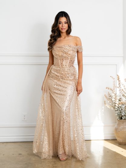3502 - OFF SHOULDER BEADED GOWN WITH CORSET BODICE - Image 6