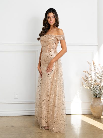 3502 - OFF SHOULDER BEADED GOWN WITH CORSET BODICE - Image 7