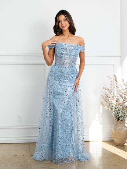 3502 - OFF SHOULDER BEADED GOWN WITH CORSET BODICE - Image 8