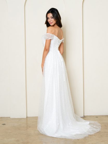 3502-W - OFF SHOULDER BEADED LACE WEDDING GOWN WITH TRAIN - Image 2
