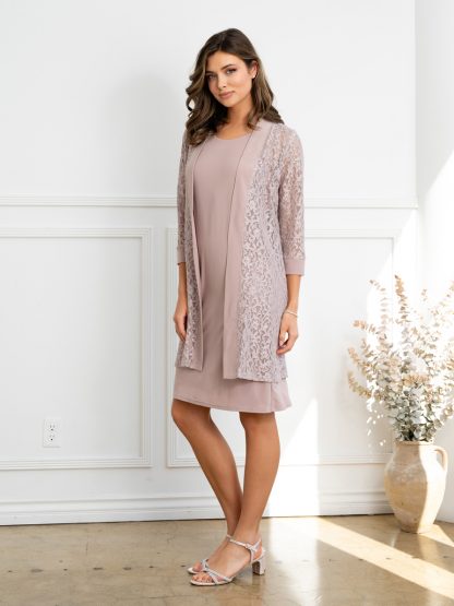 3505 - 2 PC KNEE LENGTH DRESS SET W LACE JACKET - Image 3