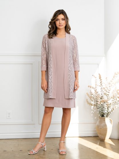 3505 - 2 PC KNEE LENGTH DRESS SET W LACE JACKET - Image 4